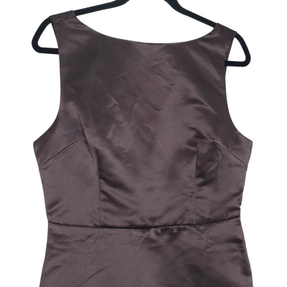 Reformation Zenni Mole‎ Brown Satin Mini Dress Jewel Neck A-Line Size 10 - Picture 5 of 11